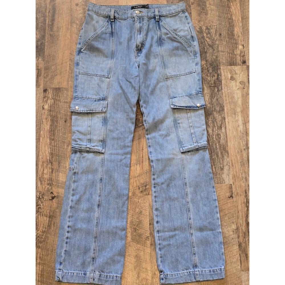 Y2K Black Label Lauren Ralph Lauren Womens Sz 8 Bootcut Cargo Utility Jeans Blue